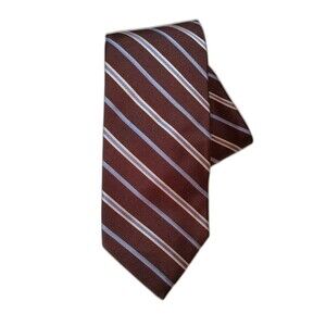 Brooks Brothers Brown Blue Cream Bias Stripes 100% Italian Silk Necktie USA